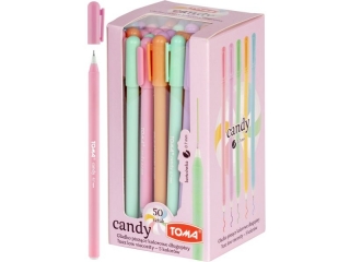D�ugopisy CANDY 0,7 mm, tusz low viskosity, 5 pastelowych kolor�w mix [opakowanie=50szt]