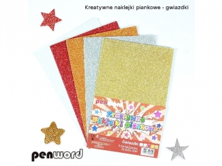 KREATYWNE NAKLEJKI PIANKOWE GWIAZDKI BROKATOWE 20,3x31,2cm mix 5 KOLORÓW