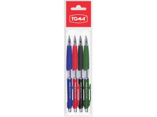 Długopis automatyczny TOMA 1mm mix, poszetka komplet 4szt.