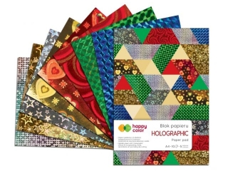 Blok HOLOGRAPHIC A4, 10 ark, 70g, 5 kolorw, 5 motyww, Happy Color