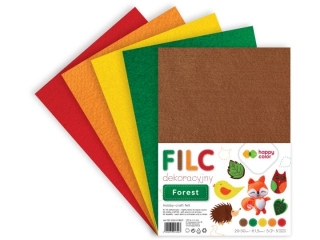 Filc dekoracyjny, 20x30 cm, 1,5 mm, 5ark, FOREST, Happy Color