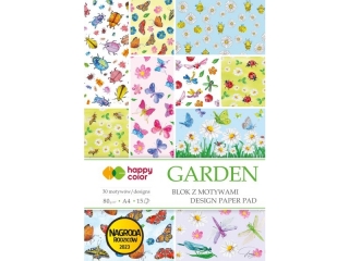 Blok z motywami GARDEN, 80g/m2, A4, 15 ark, 30 motyw., Happy Color [opakowanie=5szt]