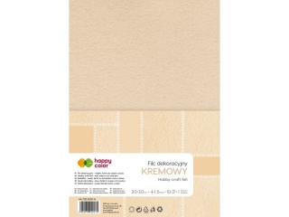 Filc dekoracyjny, 20x30 cm, 1,5 mm, 10 ark., kremowy, Happy Color
