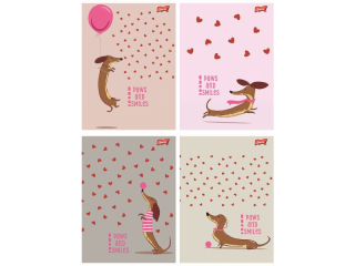 Zeszyt A4 32 kartki krata ok�adka laminowana lakier miejscowy UV 70 g/m2 LOVELY DACHSHUND [opakowanie=15szt]