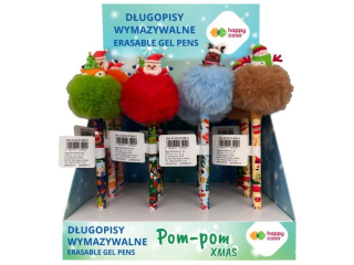 Dugopis wymazywalny XMAS Pompon, 0.5mm, niebieski, display 12 szt., Happy Color | DOSTPNE NA KONIEC PADZIERNIKA