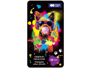Kredki drewniane, szkolne, trójkątne, 12 kol. metal box, Happy Color | DOSTĘPNE NA KONIEC PAŹDZIERNIKA