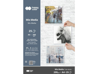 Blok MIX MEDIA, ART, A4, 25 ark, 200g, Happy Color [opakowanie=5szt]