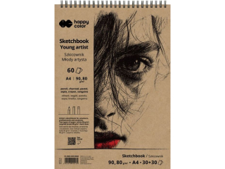 Szkicownik na spirali M�ody Artysta, A4, 60 ark, 80/90g, Happy Color [opakowanie=5szt]