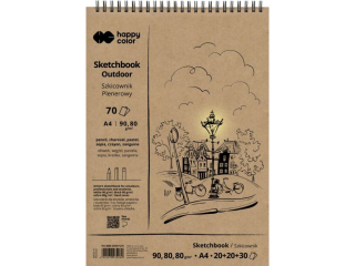 Szkicownik na spirali PLENEROWY A4, 70 ark, 3 kolory, 80/90g, Happy Color [opakowanie=5szt]