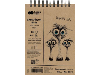 Szkicownik na spirali PTAKI A6, bia�y, 80 ark, 90g, Happy Color