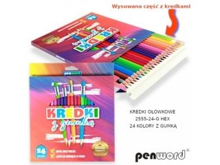 KREDKI OŁÓWKOWE 2555-24-G HEX 24KOL. Z GUMKĄ