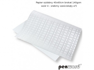 PAPIER OZDOBNY 40x60cm BROKAT 140gsm WZ�R 4 - SREBRNY SZE�CIOK�TY a5