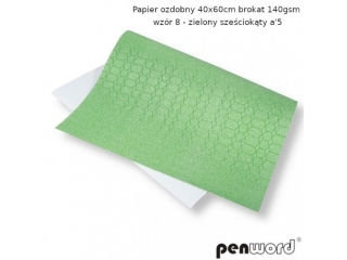 PAPIER OZDOBNY 40x60cm BROKAT 140gsm WZÓR 8 - ZIELONY SZEŚCIOKĄTY a5