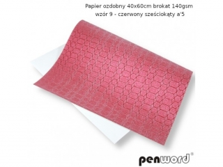 PAPIER OZDOBNY 40x60cm BROKAT 140gsm WZ�R 9 - CZERWONY SZE�CIOK�TY a5