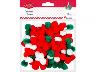 Pompony akrylowe 80szt. (Ook. 20mm) mix białe, zielone, czerwone