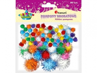 Pompony brokatowe mix 3 rozmiarów 80szt. (10/25/30) mix kolorów