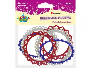 DEKORACJA FILCOWA OKRGA-OKIENKO, MIX WYM., CZERW., GRANAT., SZARA X104