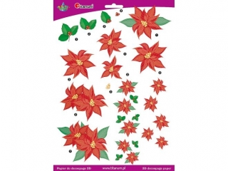 Papier do decoupage 3D kwiaty poinsecja 1 arkusz