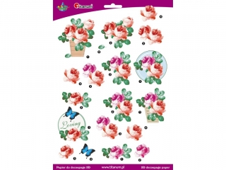 Papier do decoupage 3D kwiaty róże 1 arkusz