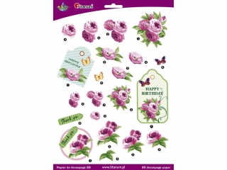 Papier do decoupage 3D kwiaty piwonie 1 arkusz