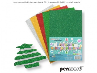 KREATYWNE NAKLEJKI PIANKOWE CHOINKI BN1 BROKATOWE 20,3x31,2cm mix 5 KOLORÓW