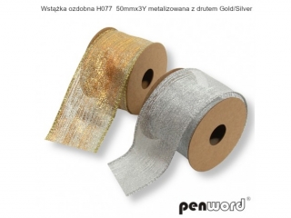 WSTKA OZDOBNA H077 50mm x 3Y METALIZOWANA Z DRUTEM SILVER/GOLD