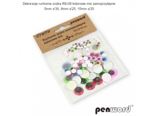DEKORACJE RUCHOME OCZKA RS-09 KOLOROWE MIX SAMOPRZYLEPNE 5mm a30 8mm a25 15mm a25
