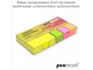 NOTESY SAMOPRZYLEPNE ZI-63 MIX KOLORW  4X200 KARTEK  1x76mmx76mm 3x25mmx76mm