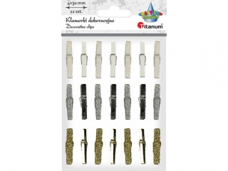 Drewniane klamerki 4x30mm mix kolorów: złote, srebrne, białe 12szt.