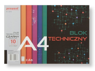 BLOK TECHNICZNY A4 CZARNY BT-9 180g 10 ARKUSZY PREMIUM BARWIONY W MASIE [opakowanie=10szt]