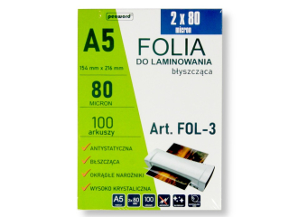 FOLIA LAMINACYJNA FOL-3 2x80mic A5/100 154mmx216mm B�YSZCZ�CA