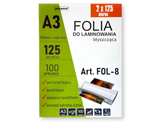 FOLIA LAMINACYJNA FOL-8 2x125mic A3/100 303mmx426mm BŁYSZCZĄCA