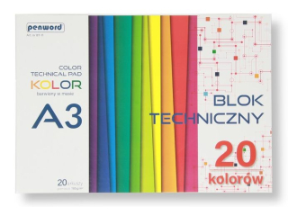 BLOK TECHNICZNY A3 KOLOR BT-11 185g 20 ARKUSZY 20 KOLOR�W PREMIUM BARWIONY W MASIE [opakowanie=5szt] (SZPSH)