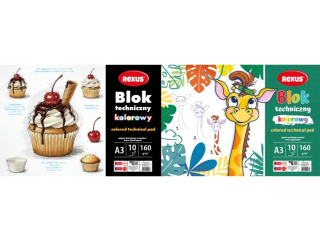 BLOK TECHNICZNY KOLOROWY A3/10k. / REXUS TROPICOOL [opakowanie=5szt]