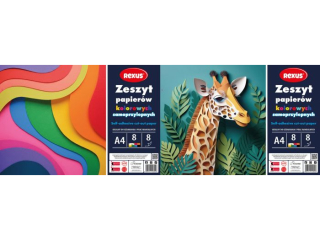 ZESZYT PAPIER�W KOLOROWYCH SAMOPRZYLEPNYCH A4/8k. / REXUS TROPICOOL [opakowanie=10szt]