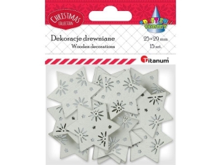Drewniane gwiazdki aurowe 25x29mm biae 15szt. sklejka 2mm