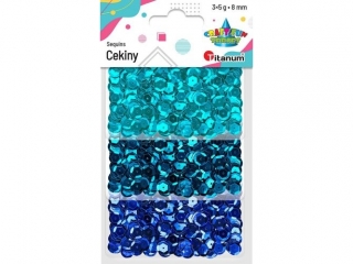 Cekiny okrągłe 8mm zestaw metaliczny 3 kolory x5g kolory: morski, turkusowy, chabrowy