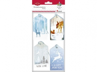 Zawieszki prezentowe Bo�e Narodzenie 20szt. z nadrukiem jednostronnym 60x110mm tonacja srebrna + sznureczek srebrny 4 wzory