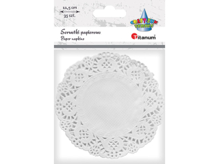 Serwetki papierowe okr�g�e 11, 5cm a�urowe z t�oczeniem 35szt. bia�e