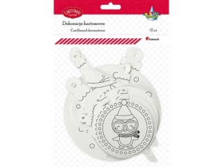 Dekoracje kartonowe bia�e kolorowanki zawieszki 6 wzor�w od 165mm do 80mm 12szt.