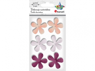Kwiaty materia�owe t�oczone na piance 3D O45mm 3 kolory 6szt. be�owy, bladowrzosowy, fioletowy