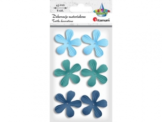 Kwiaty materia�owe t�oczone na piance 3D O45mm 3 kolory 6szt. bladoniebieski, bladomi�towy, granatowy