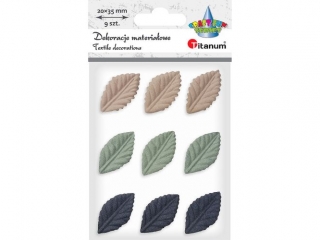 Dekoracje samoprzylepne materia�owe li�cie t�oczone 3D 20x35mm 3 kolory 9szt. zielony zgaszony, zielony zgaszony, granatowy