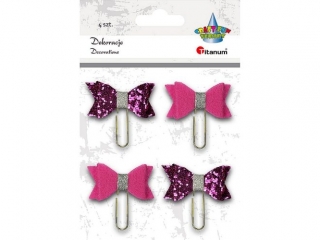 Spinacz z dekoracj� Kokardy z�oty 32mm + kokardy 43x25mm r�owe 4szt.