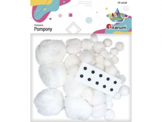 Pompony akrylowe mix rozmiar�w 45szt. bia�e TITWLK26