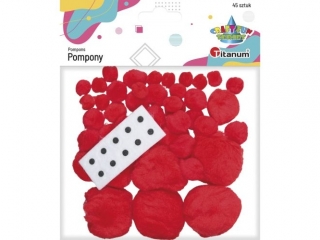 Pompony akrylowe mix rozmiarów 45szt. czerwone