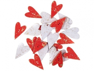 DREWNIANE GUZIKI SERCA 2 X 3, 2 CM, 24 SZT. CZERWONExBIA�E Z�OCONE [opakowanie=3szt] NZWR-DLP