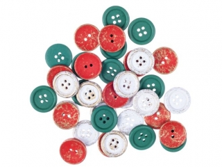 DREWNIANE GUZIKI 2 CM, 36 SZT., CZERWONE, BIA�E, ZIELONE  Z�OCONE [opakowanie=3szt] BN-DLP