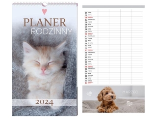 Kalendarz plan. rodzinny 25x43 Zwierzaki 2024