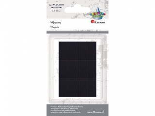 Magnesy samoprzylepne prostoktne czarne 12, 7x25mm grubo 0, 5mm 12szt.